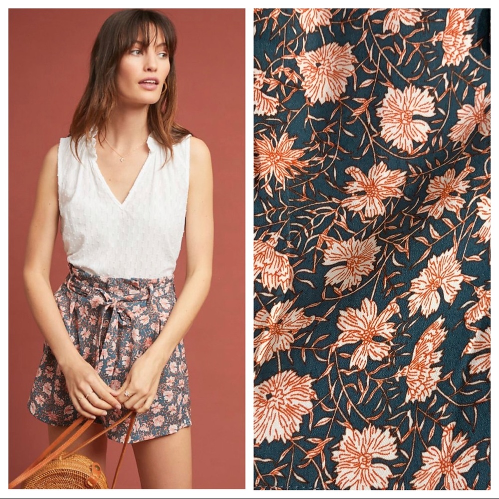 🆕NWT Anthropologie floral Begonia Paperbag Shorts
